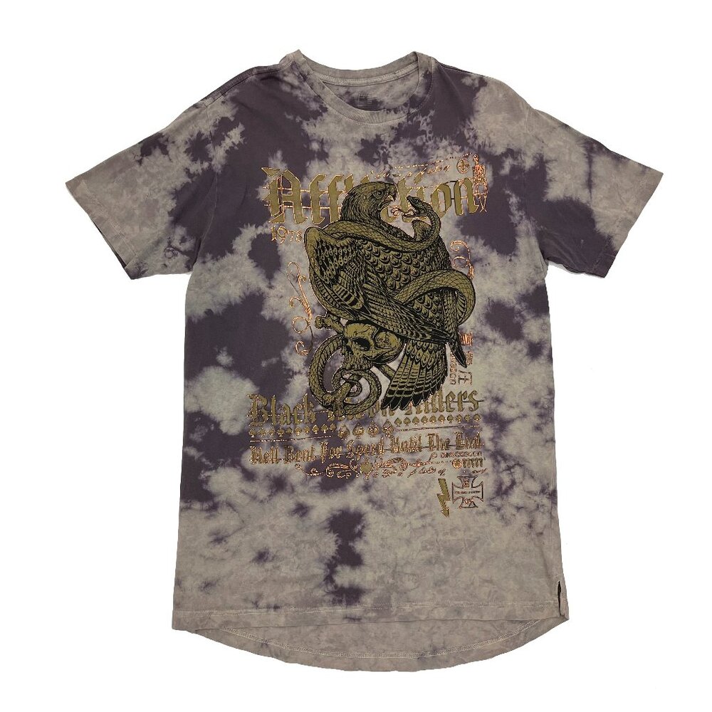Affliction Tie Dye Vintage Gold Eagle Snake Curved Hem T Shirt Mens L